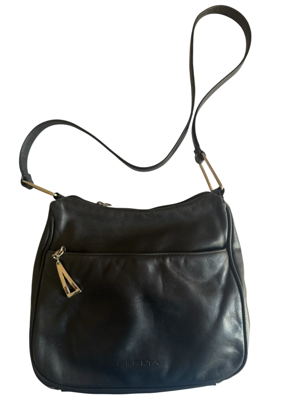 Classic Black Sereta Genuine Leather Crossbody with Front Zip Pocket